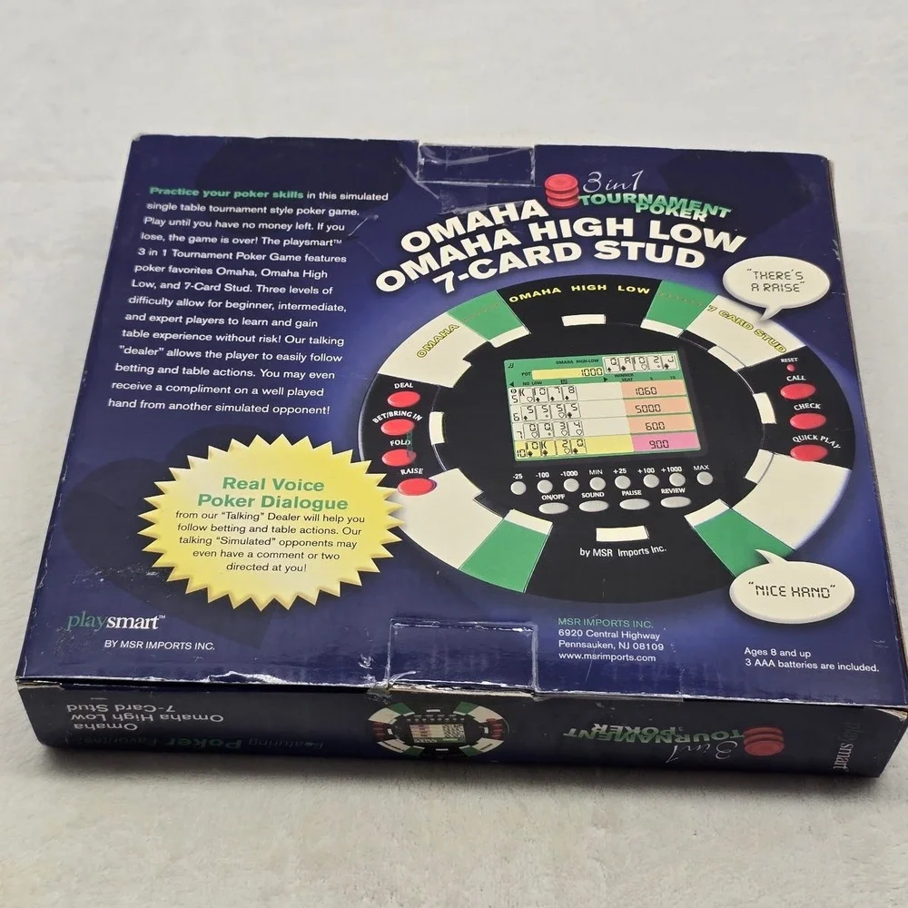 Playsmart 3 in 1 Tournament Poker Handheld Electronic Game Omaha 7-Card Stud